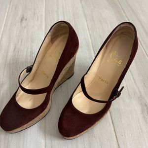 Christian Louboutin Red Velvet Wedge Heels